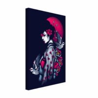 Toile japonaise soleil couchant colombes – portrait femme asiatique Japonaise soleil couchant colombes