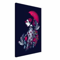 Toile japonaise soleil couchant colombes – portrait femme asiatique Japonaise soleil couchant colombes