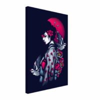 Toile japonaise soleil couchant colombes – portrait femme asiatique Japonaise soleil couchant colombes