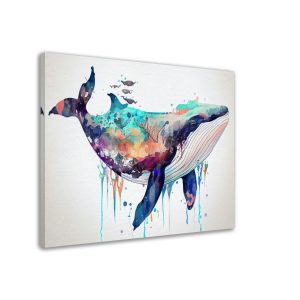 Cadre mural - Aquarelle Baleine Bleue multi couleur