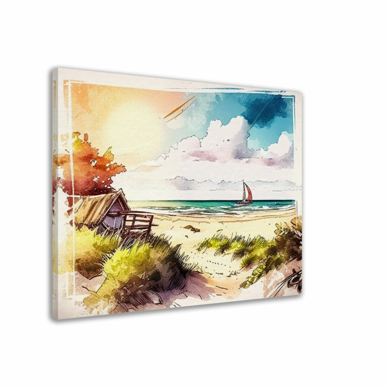 Cadre mural - Aquarelle Sur la plage dans les landes