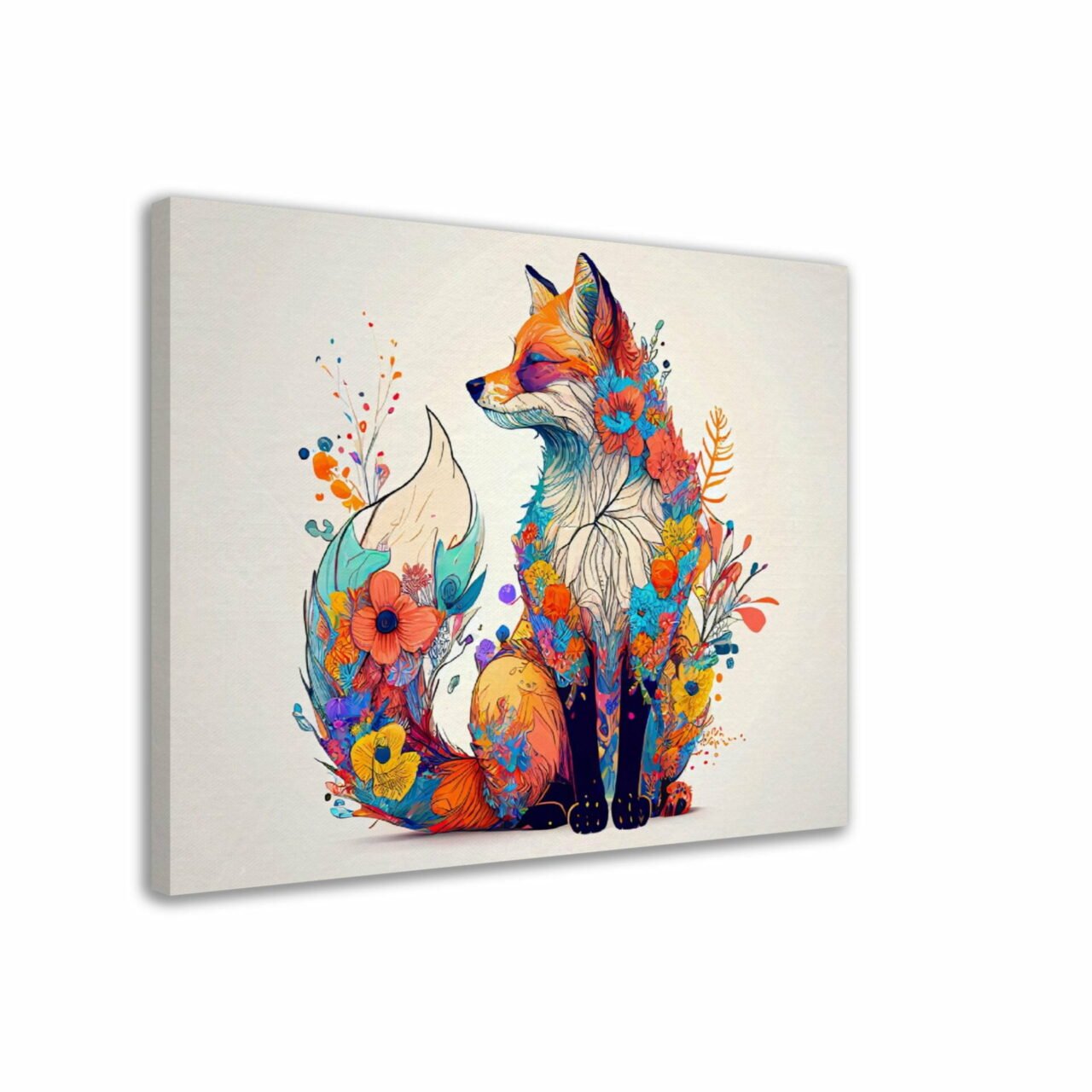 Cadre mural – Renard et fleurs colorées Cadre mural - Renard et fleurs colorées
