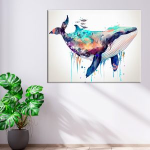 Cadre mural - Aquarelle Baleine Bleue multi couleur