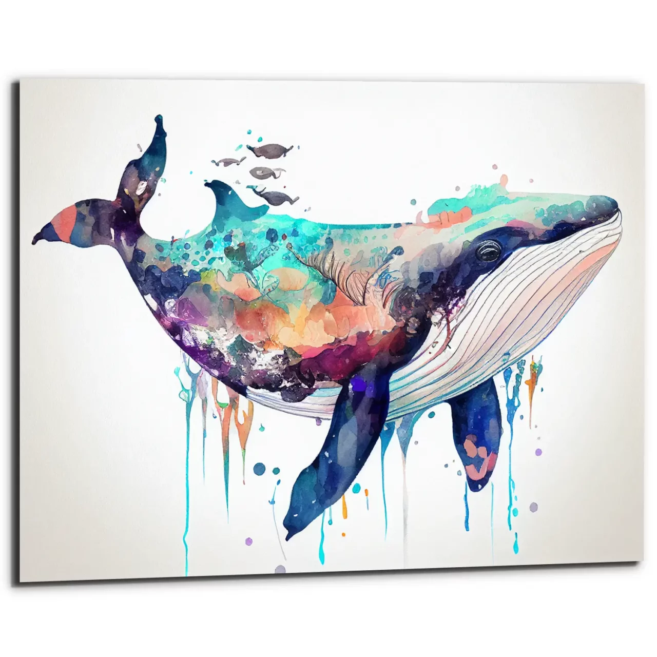 cadre mural aquarelle baleine bleue multi couleur