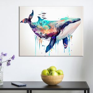 Cadre mural - Aquarelle Baleine Bleue multi couleur