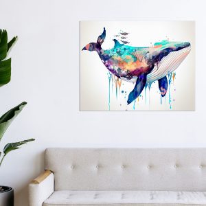 Cadre mural - Aquarelle Baleine Bleue multi couleur