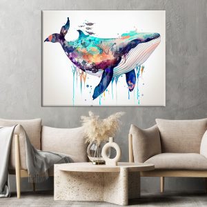 Cadre mural - Aquarelle Baleine Bleue multi couleur