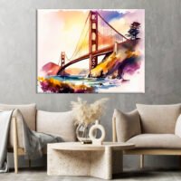cadre mural aquarelle golden gate bridge san francisco