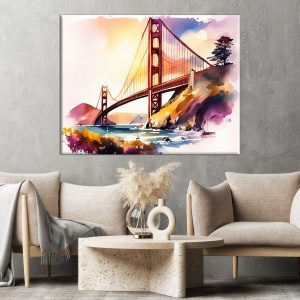 Cadre mural - Aquarelle Golden Gate bridge San Francisco