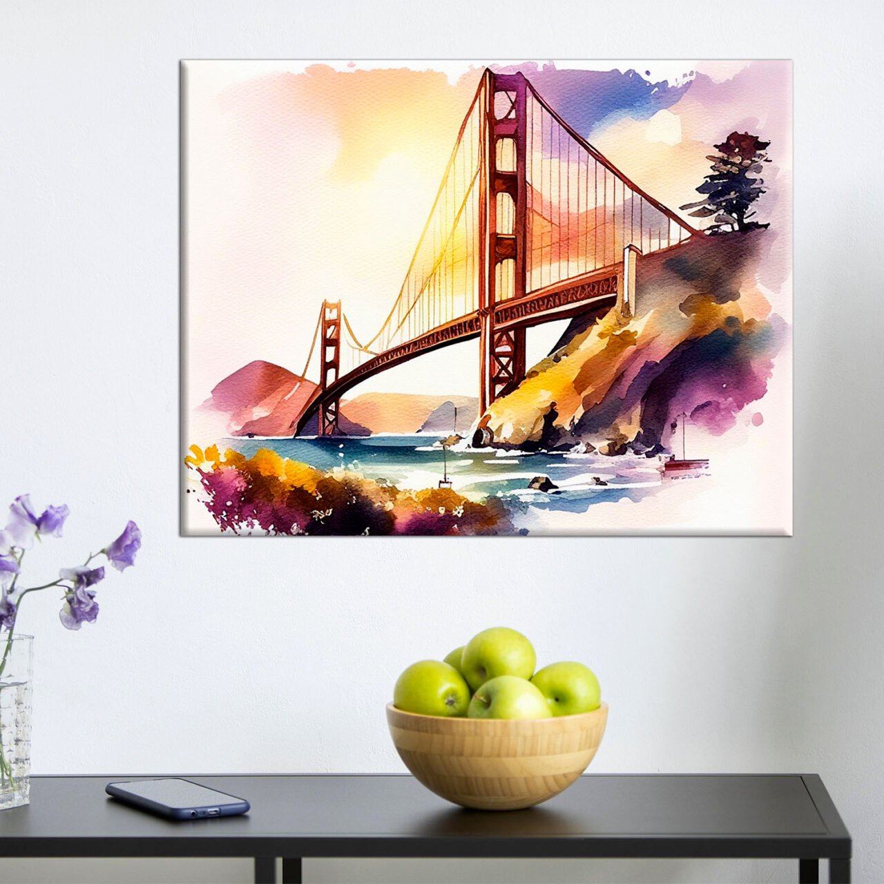 cadre mural aquarelle golden gate bridge san francisco