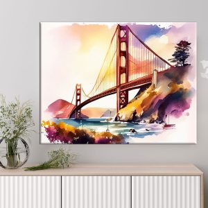 Cadre mural - Aquarelle Golden Gate bridge San Francisco