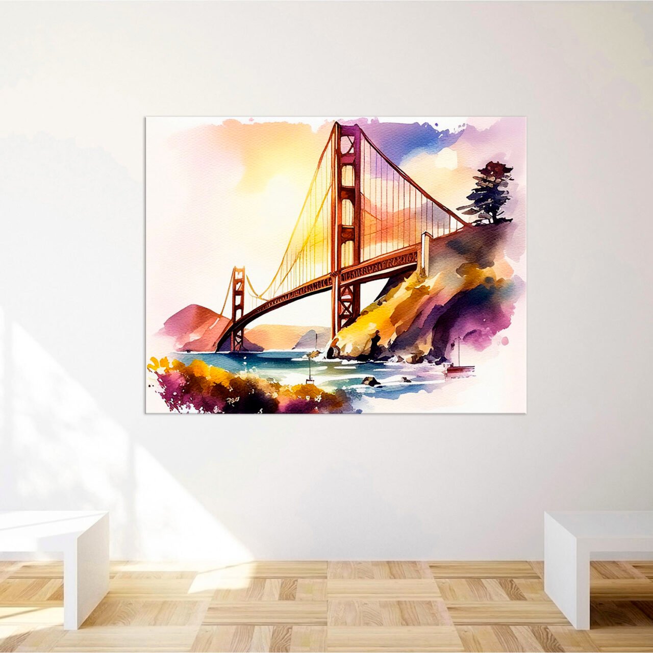 cadre mural aquarelle golden gate bridge san francisco
