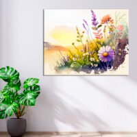 Cadre mural – Aquarelle Paysage Fleurs sauvages et lac cadre mural aquarelle paysage fleurs sauvages et lac