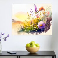 Cadre mural – Aquarelle Paysage Fleurs sauvages et lac cadre mural aquarelle paysage fleurs sauvages et lac