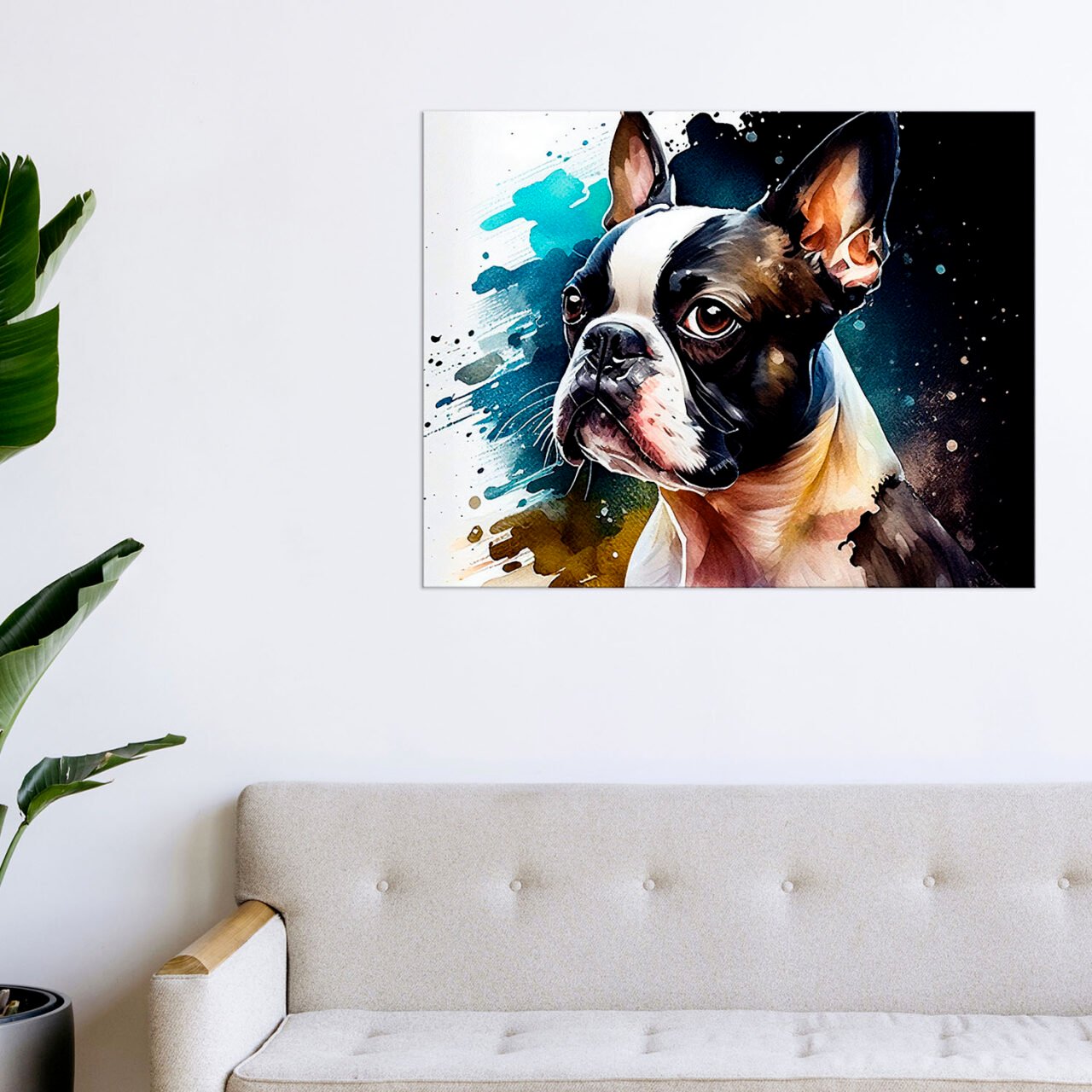 Cadre mural – Aquarelle Portrait d’un Boston Terrier cadre mural aquarelle portrait d'un boston terrier
