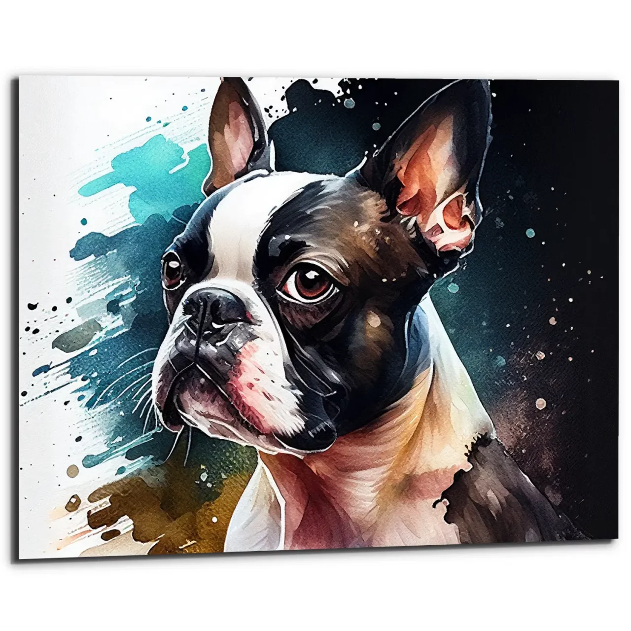 Cadre mural – Aquarelle Portrait d’un Boston Terrier cadre mural aquarelle portrait d'un boston terrier