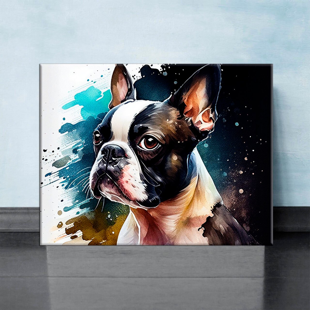 Cadre mural – Aquarelle Portrait d’un Boston Terrier cadre mural aquarelle portrait d'un boston terrier