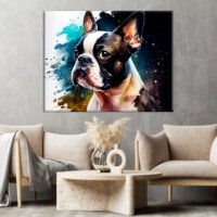 Cadre mural – Aquarelle Portrait d’un Boston Terrier cadre mural aquarelle portrait d'un boston terrier