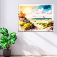 cadre mural aquarelle sur la plage dans les landes