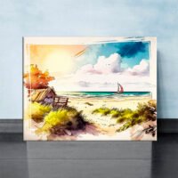 cadre mural aquarelle sur la plage dans les landes