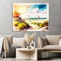 cadre mural aquarelle sur la plage dans les landes