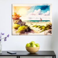 cadre mural aquarelle sur la plage dans les landes