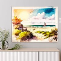 cadre mural aquarelle sur la plage dans les landes