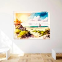 cadre mural aquarelle sur la plage dans les landes