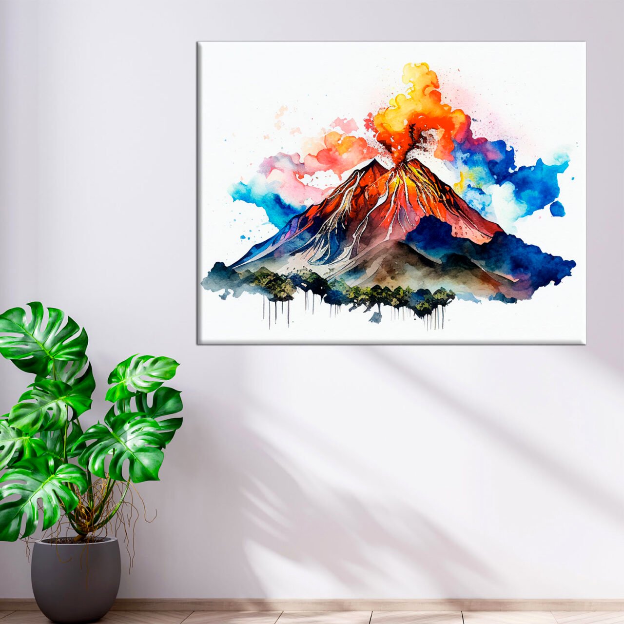 Cadre mural – Aquarelle Volcan La Soufrière en action cadre mural aquarelle volcan la soufrière en action