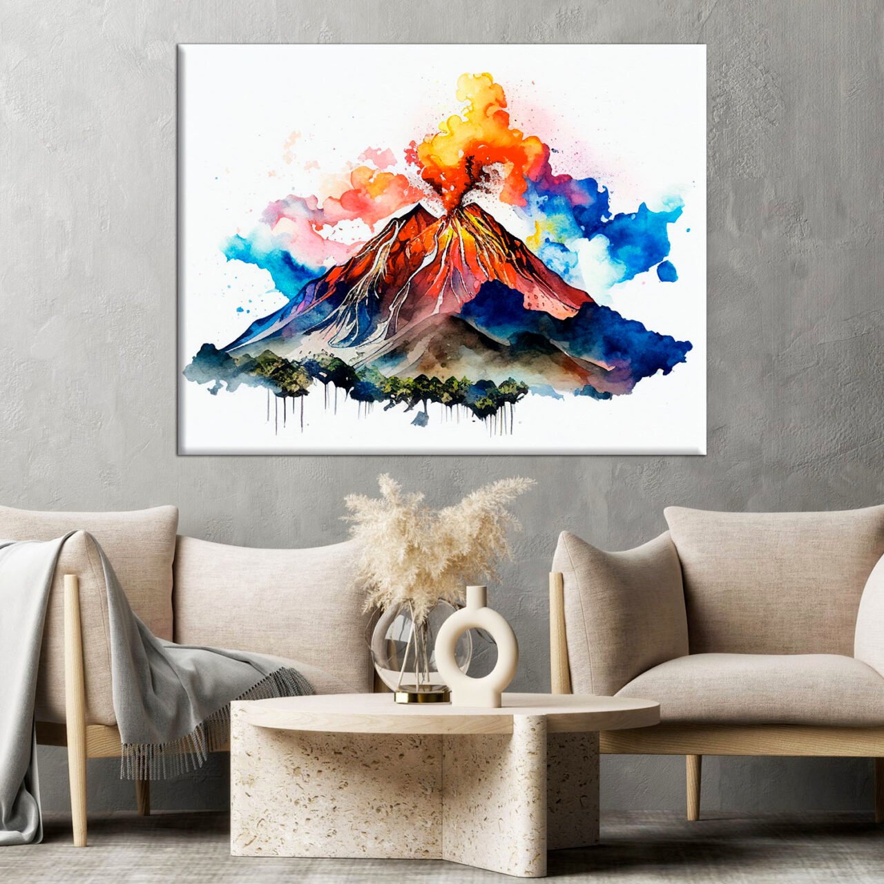 Cadre mural – Aquarelle Volcan La Soufrière en action cadre mural aquarelle volcan la soufrière en action