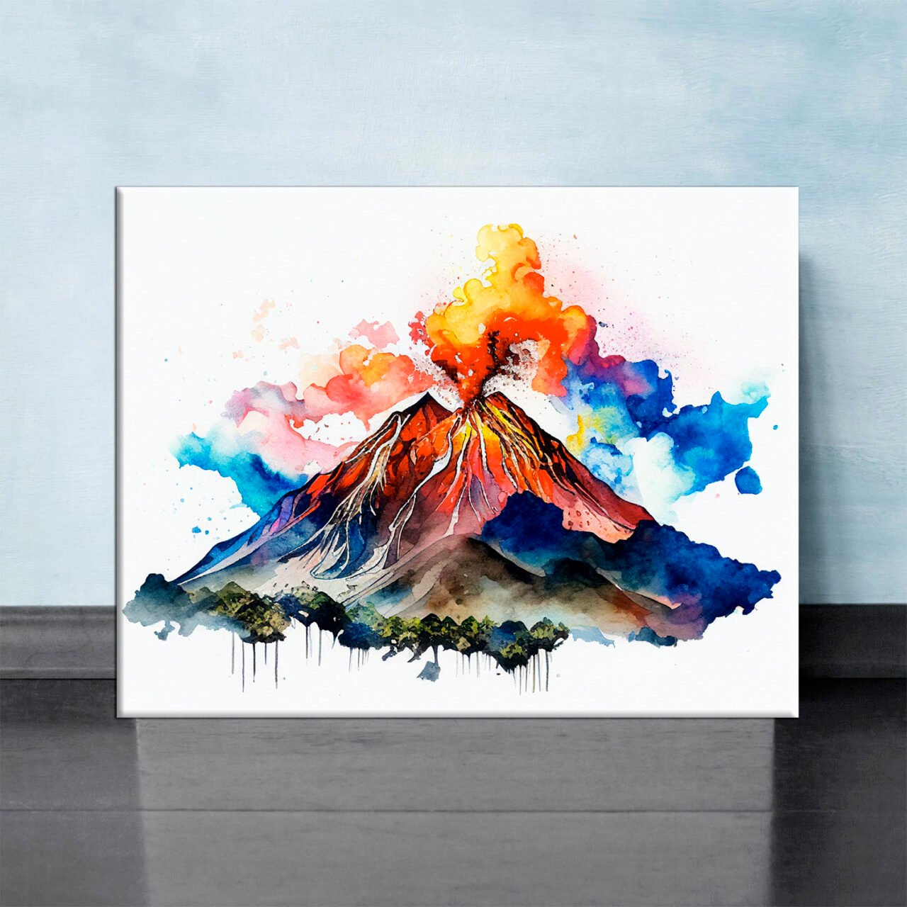Cadre mural – Aquarelle Volcan La Soufrière en action cadre mural aquarelle volcan la soufrière en action