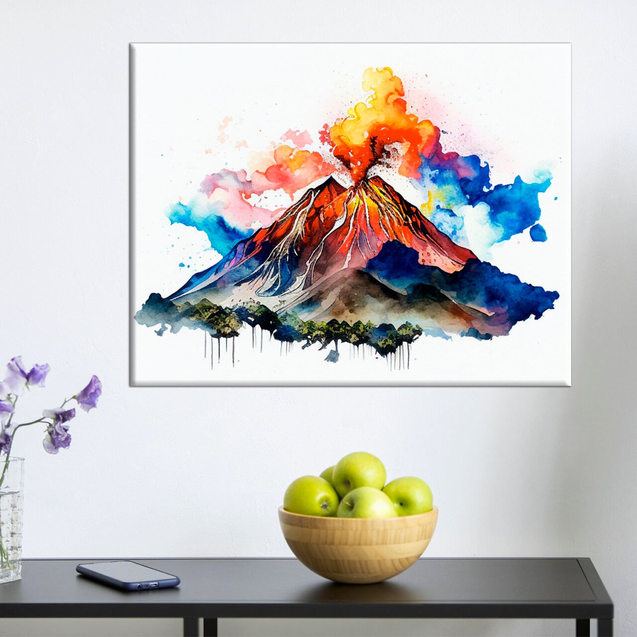 Cadre mural – Aquarelle Volcan La Soufrière en action cadre mural aquarelle volcan la soufrière en action