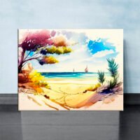 cadre mural aquarelle vue depuis la plage