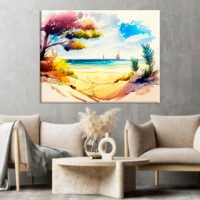 cadre mural aquarelle vue depuis la plage