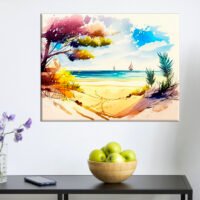 cadre mural aquarelle vue depuis la plage