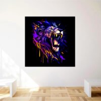Cadre mural – Lion Mauve sur fond noir cadre mural lion mauve sur fond noir