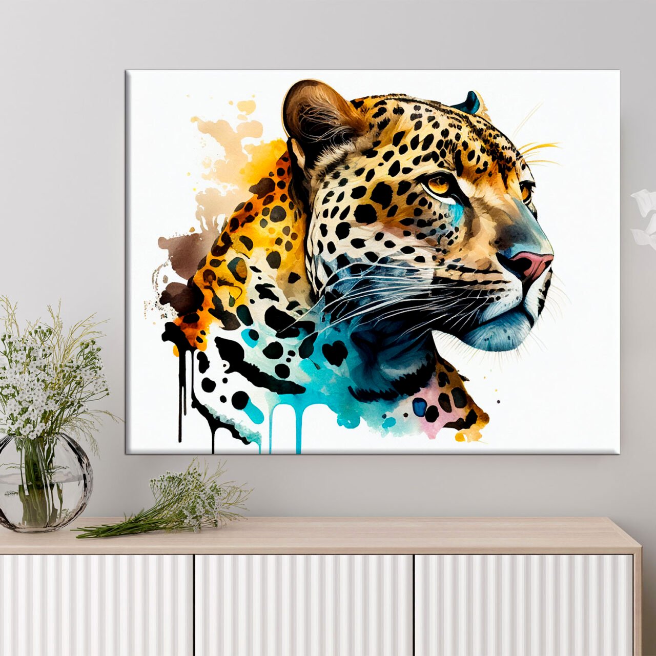 tableau décoratif peinture aquarelle d'un jaguar