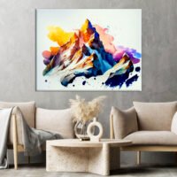 Cadre mural – Peinture Montagne enneigée dans nuages de feu cadre mural peinture montagne enneigée dans nuages de feu