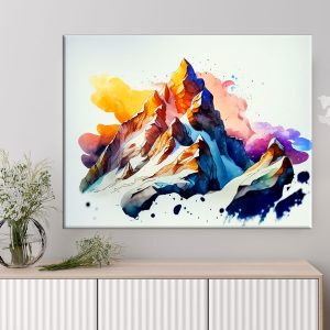 Cadre mural - Peinture Montagne enneigée dans nuages de feu