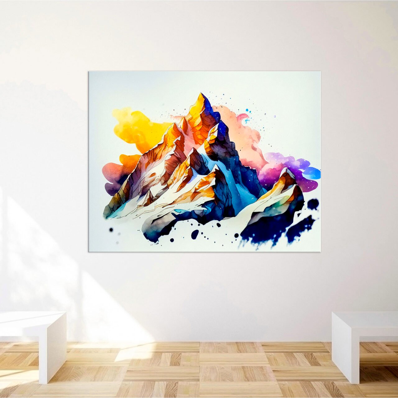 Cadre mural – Peinture Montagne enneigée dans nuages de feu cadre mural peinture montagne enneigée dans nuages de feu