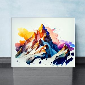 Cadre mural - Peinture Montagne enneigée dans nuages de feu