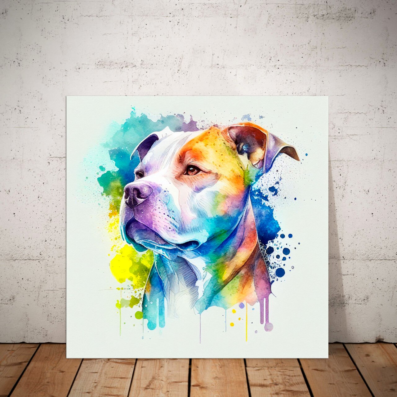 Cadre mural – Portrait Pitbull Aquarelle cadre mural portrait pitbull aquarelle