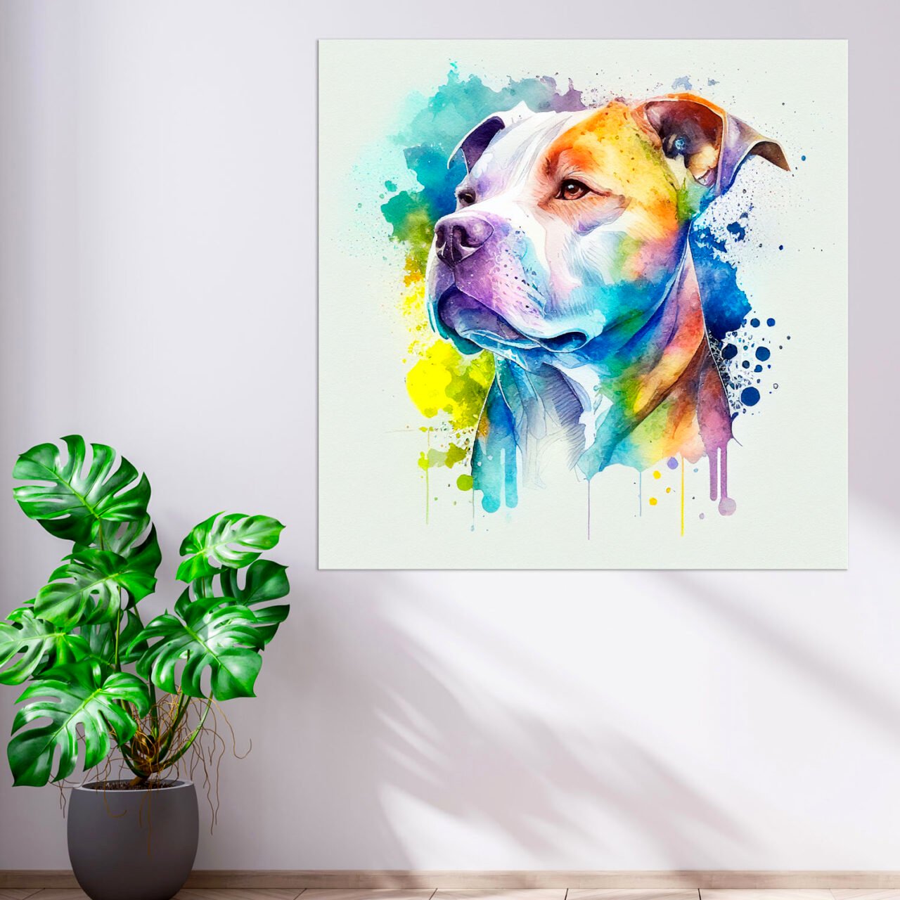 Cadre mural – Portrait Pitbull Aquarelle cadre mural portrait pitbull aquarelle