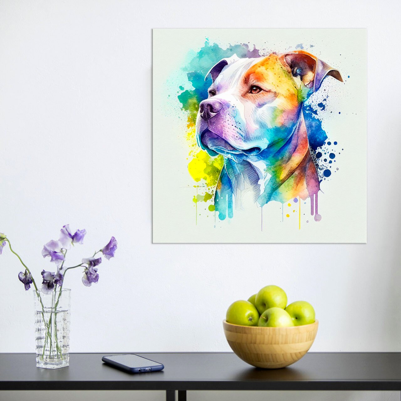Cadre mural – Portrait Pitbull Aquarelle cadre mural portrait pitbull aquarelle
