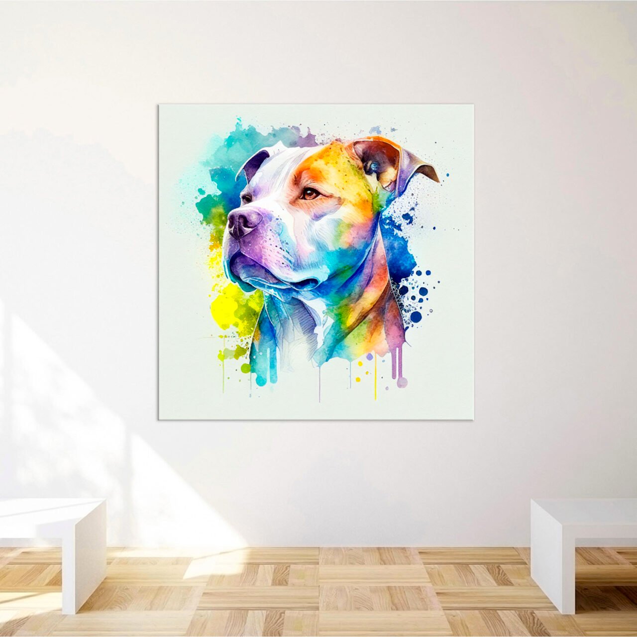 Cadre mural – Portrait Pitbull Aquarelle cadre mural portrait pitbull aquarelle