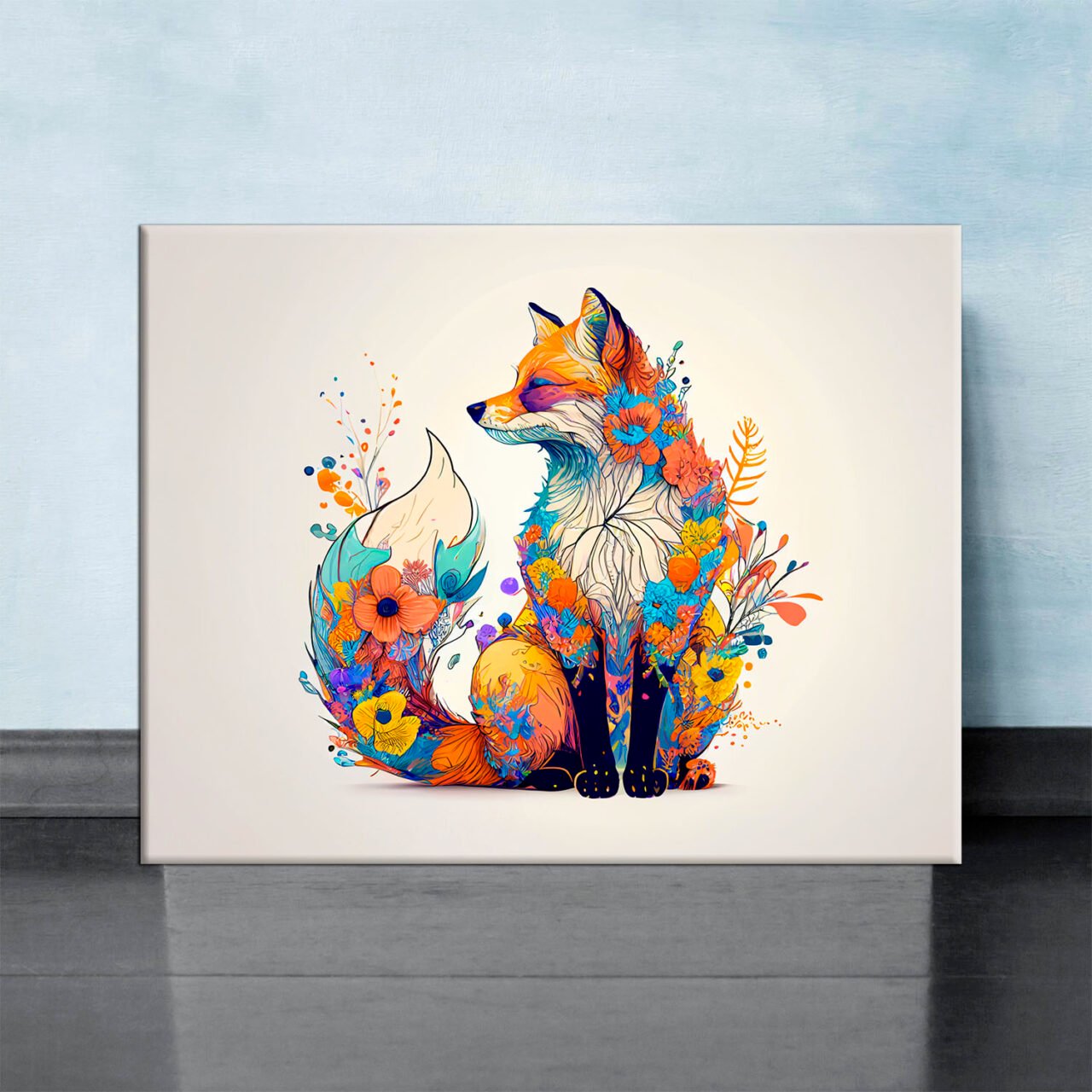 Cadre mural – Renard et fleurs colorées cadre mural renard et fleurs colorées