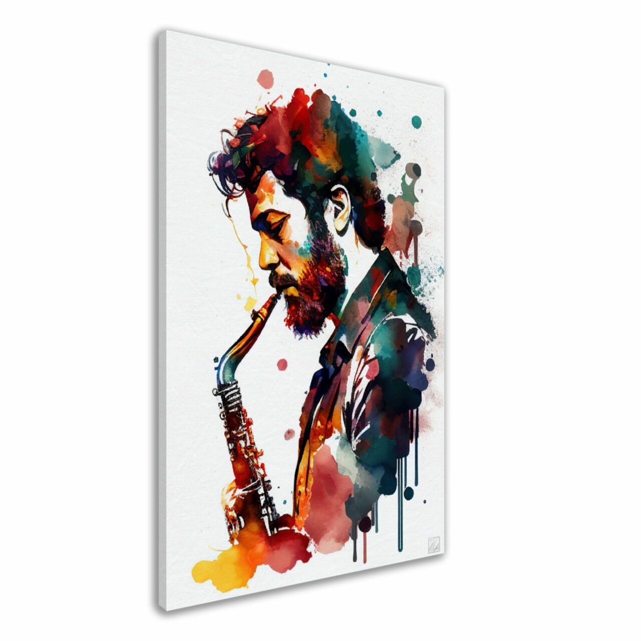 toile cadre décoratif portrait de saxophoniste aquarelle