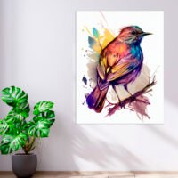 cadre décoratif aquarelle oiseau rouge or et bleu