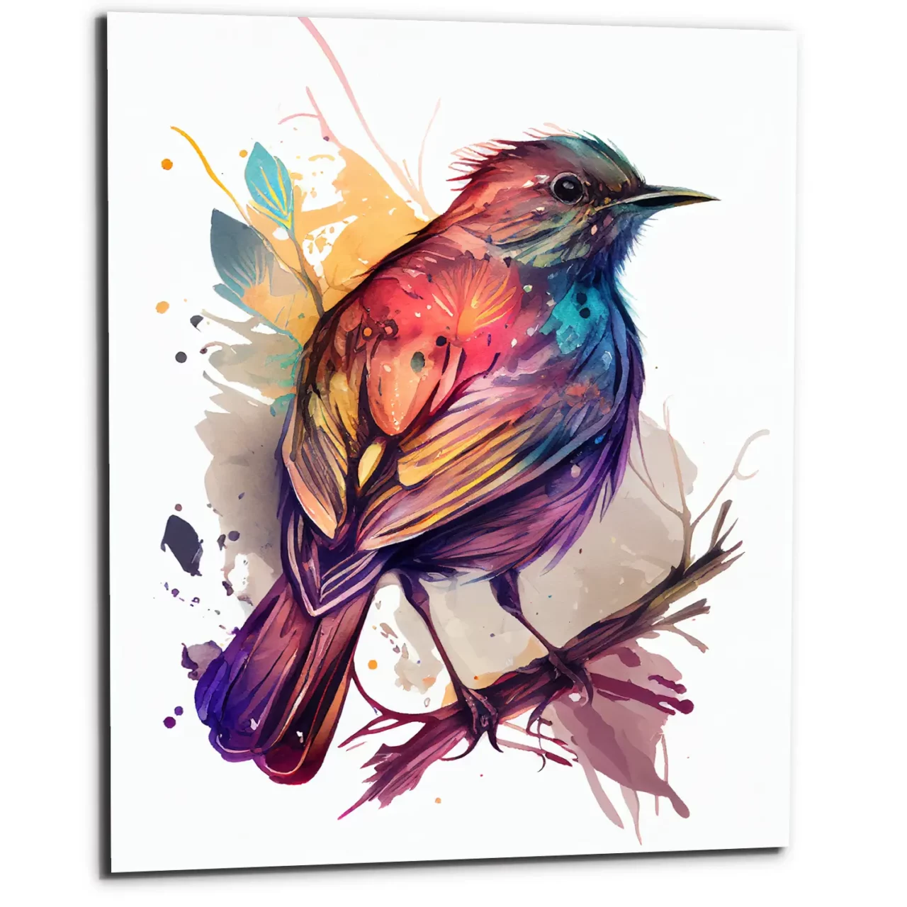 cadre décoratif aquarelle oiseau rouge or et bleu