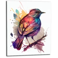 cadre décoratif aquarelle oiseau rouge or et bleu